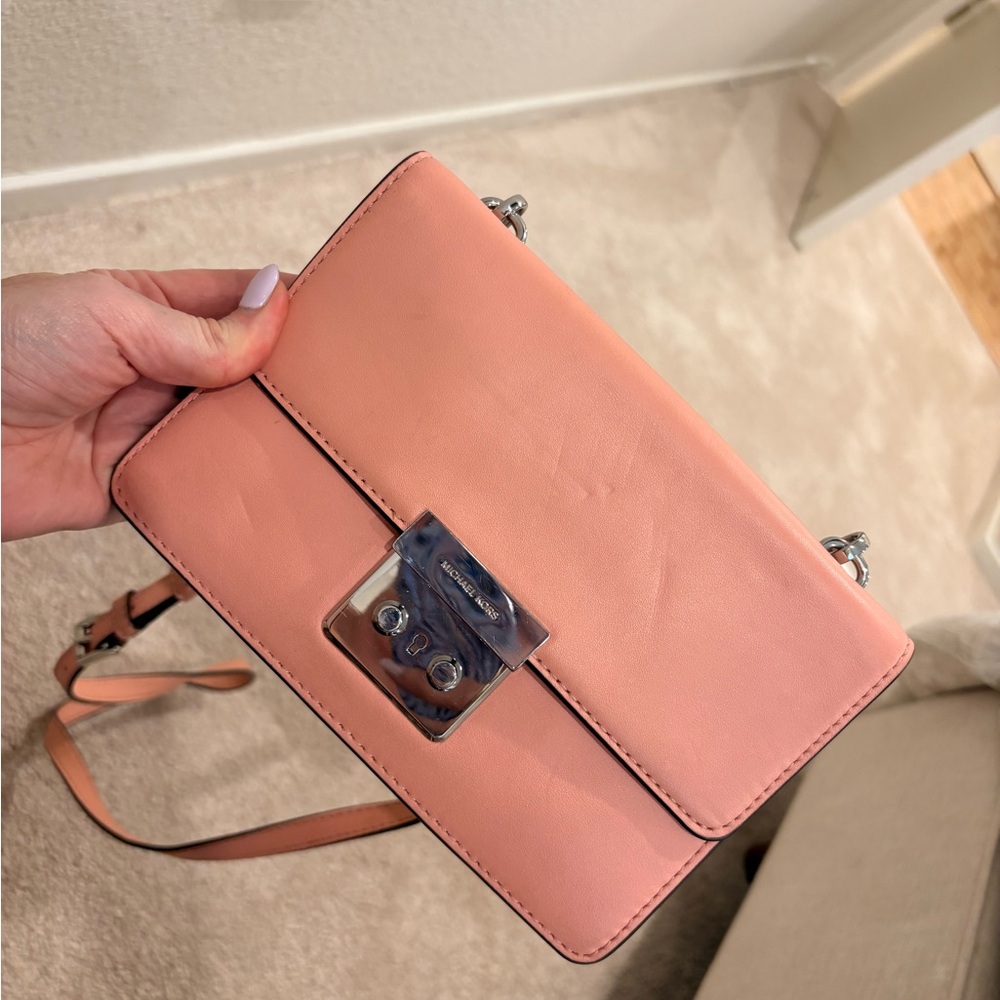 Michael Kors Peach Leather Crossbody Bag with Silver Hardware